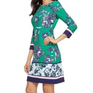 Vince Camuto Womens Spring Floral Preppy Green Sheath Dress 3/4 Sleeve Fully Lin